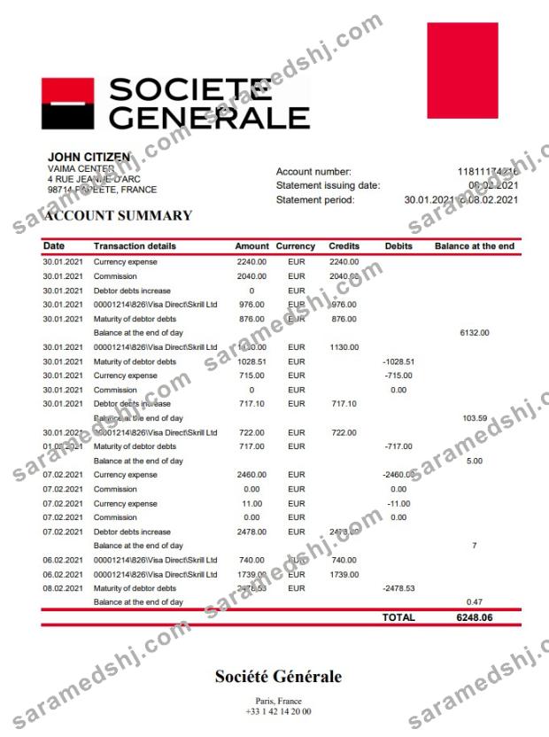 France Société Générale bank statement